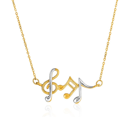 14k Two-Toned Yellow and White Gold Musical Notes Necklace - The Best Accessory