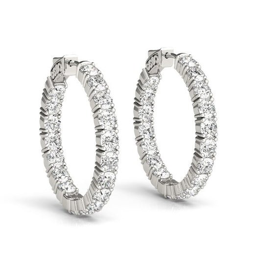 14k White Gold Two Sided Prong Set Diamond Hoop Earrings (3 1/2 cttw) - The Best Accessory