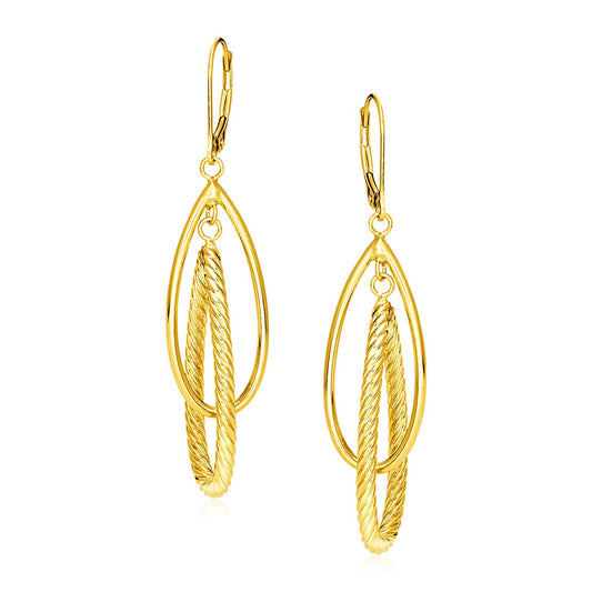 14k Yellow Gold Earrings with Shiny and Textured Teardrop Dangles - The Best Accessory