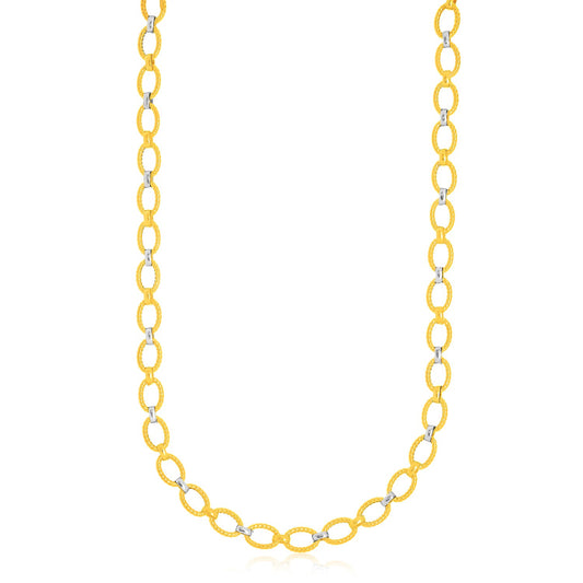 14k Two-Tone Gold Multi-Textured Oval Link Fancy Necklace - The Best Accessory