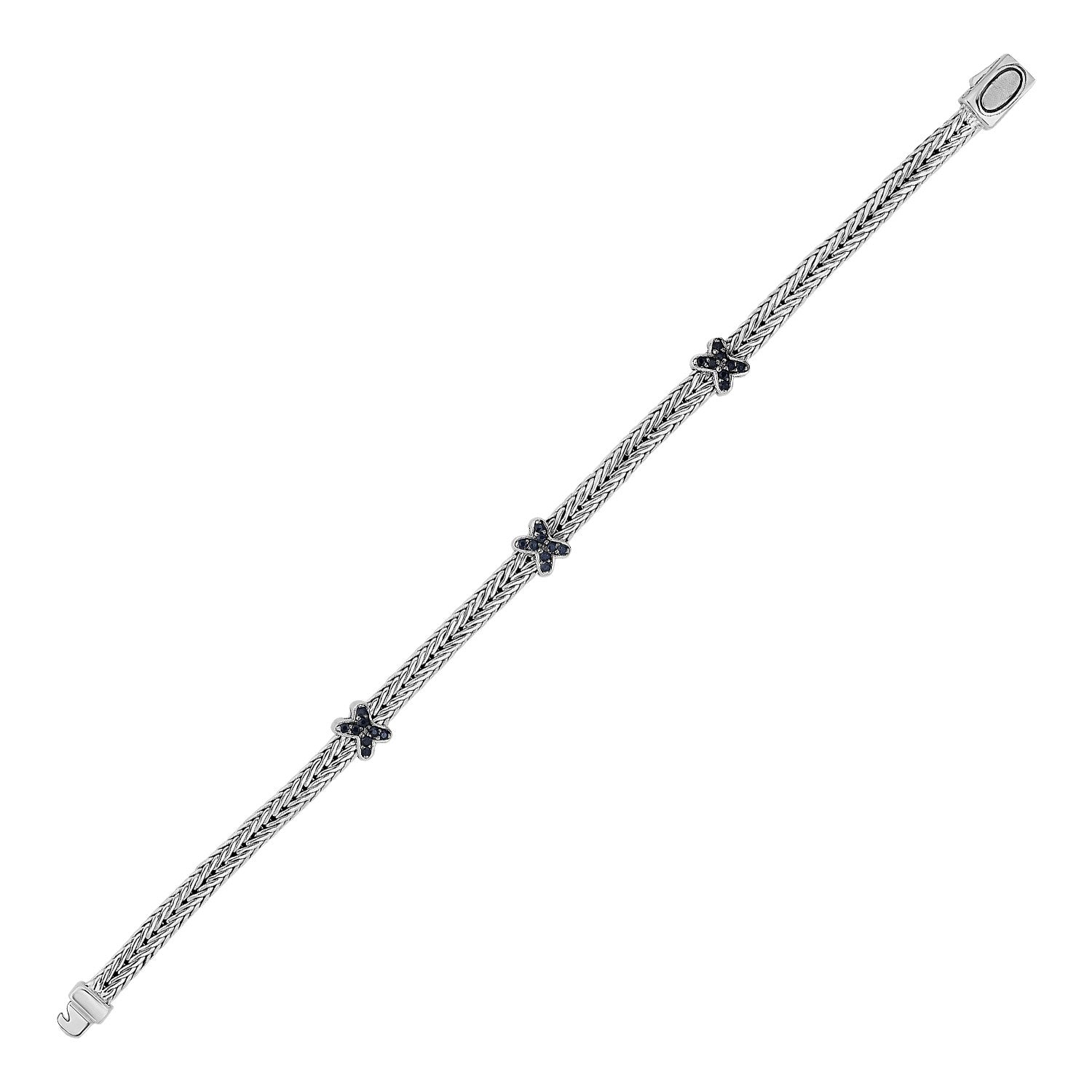 Woven Rope Bracelet with Black Sapphire X Accents in Sterling Silver - The Best Accessory