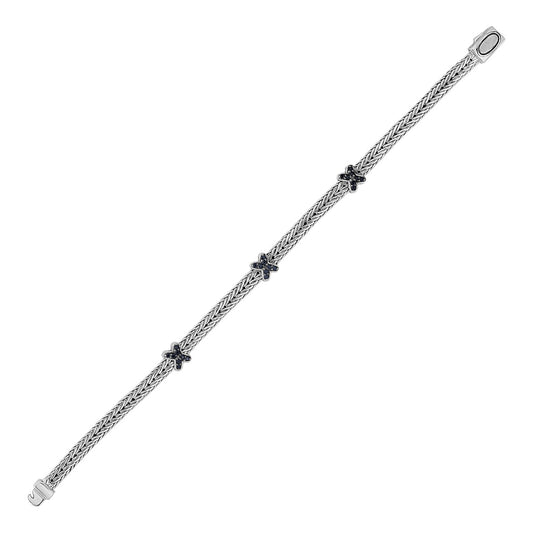 Woven Rope Bracelet with Black Sapphire X Accents in Sterling Silver - The Best Accessory