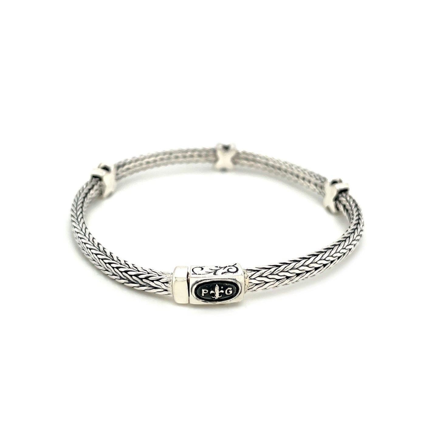 Woven Rope Bracelet with Black Sapphire X Accents in Sterling Silver - The Best Accessory
