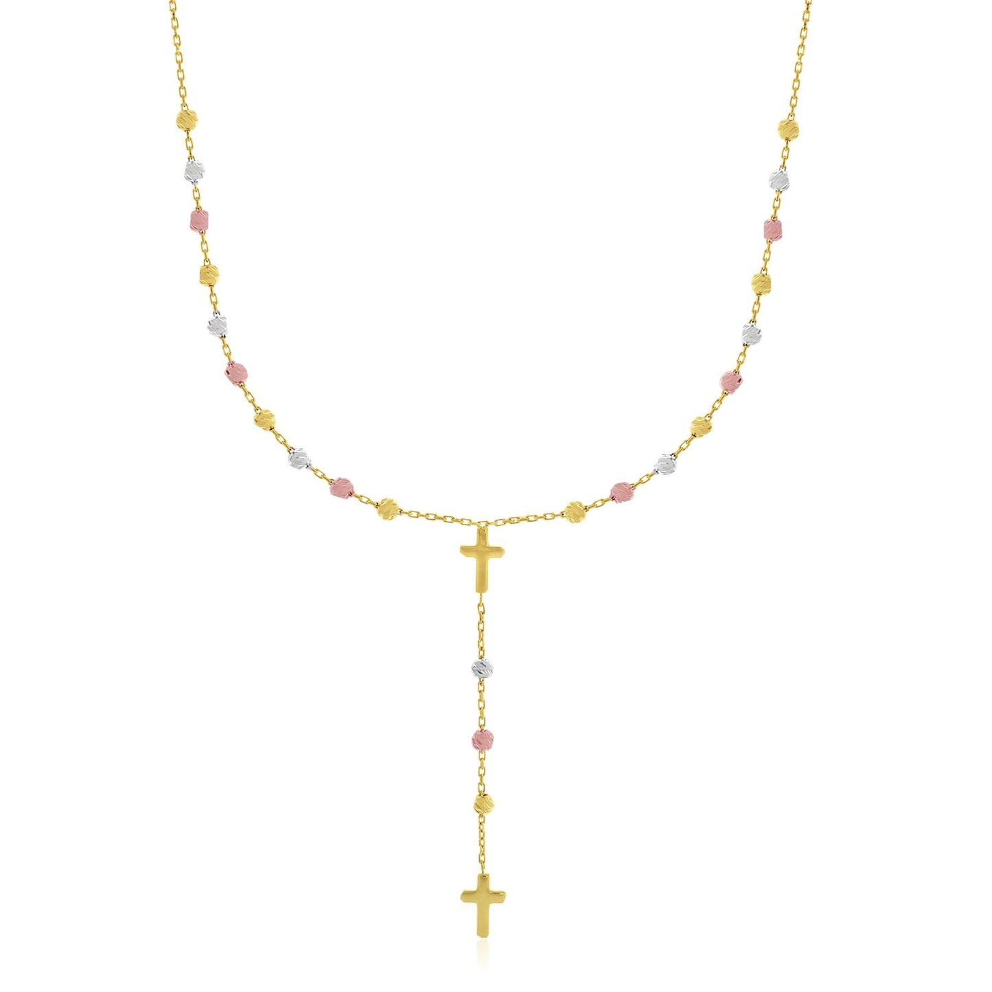 14k Tri-Color Gold Rosary Chain Necklace - The Best Accessory