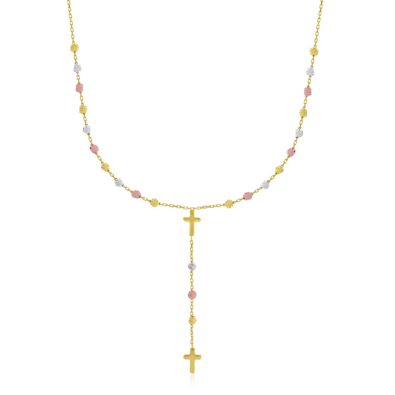 14k Tri-Color Gold Rosary Chain Necklace - The Best Accessory
