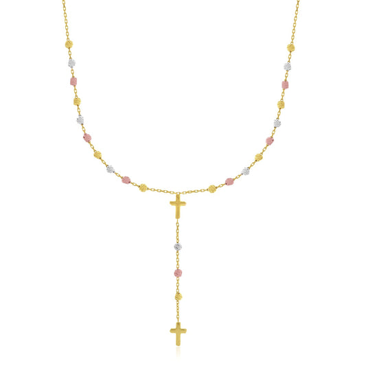 14k Tri-Color Gold Rosary Chain Necklace - The Best Accessory