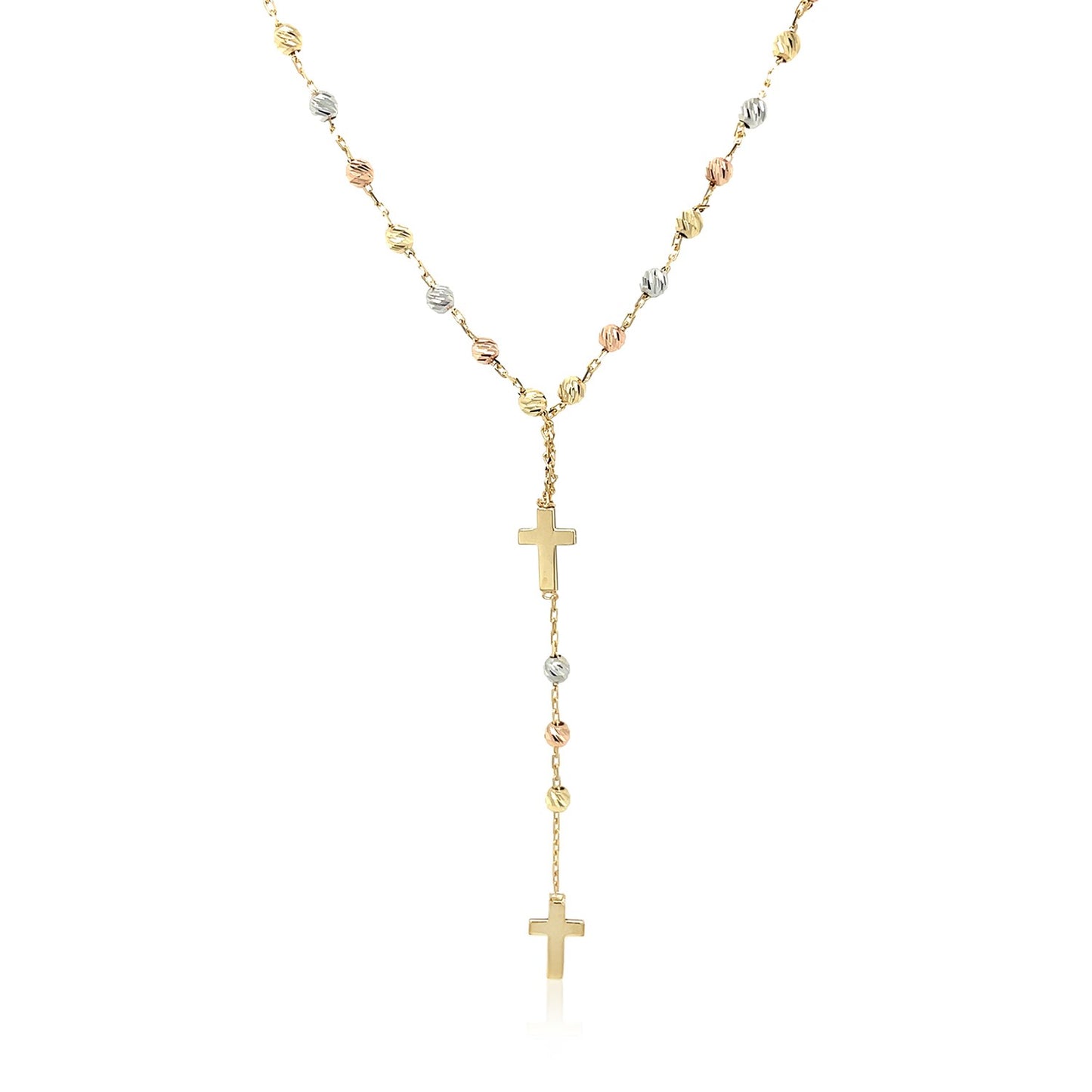 14k Tri-Color Gold Rosary Chain Necklace - The Best Accessory