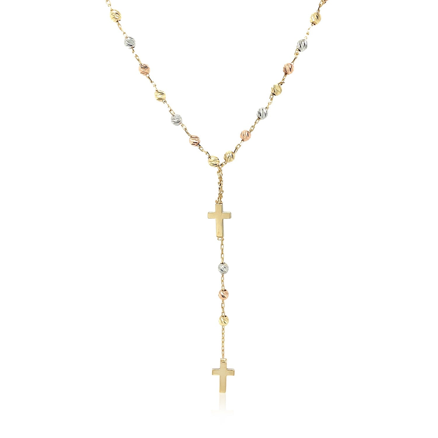 14k Tri-Color Gold Rosary Chain Necklace - The Best Accessory