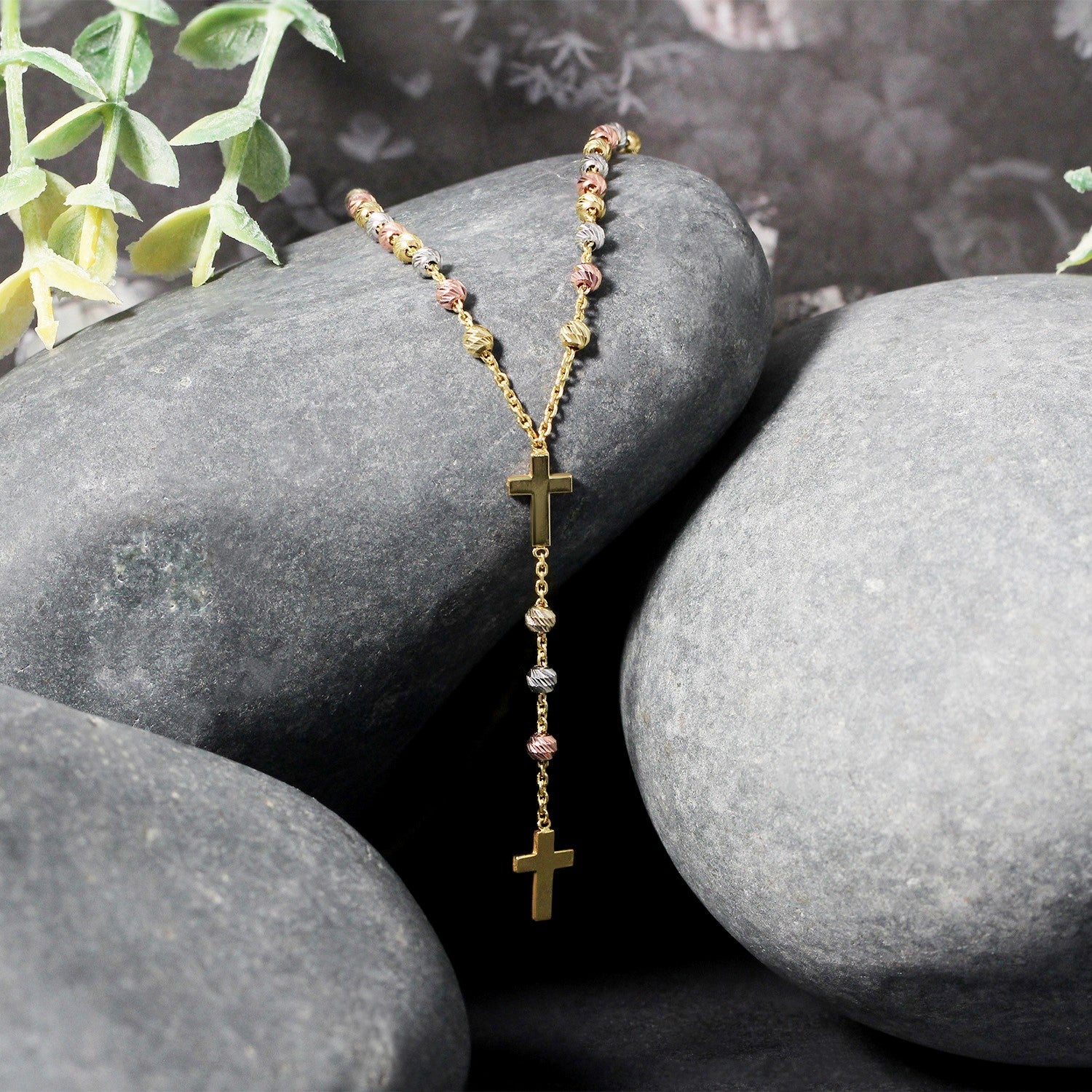14k Tri-Color Gold Rosary Chain Necklace - The Best Accessory