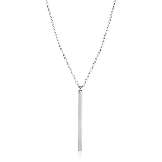 Sterling Silver 24 inch Necklace with Long Polished Bar Pendant - The Best Accessory