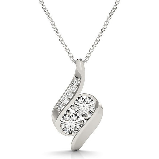 14k White Gold Two Stone Curved Style Diamond Pendant (3/4 cttw) - The Best Accessory