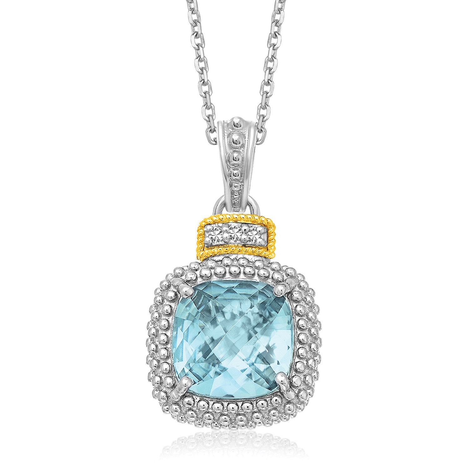 18k Yellow Gold & Sterling Silver Popcorn Sky Blue Topaz and Diamond Pendant - The Best Accessory