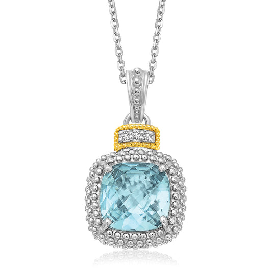 18k Yellow Gold & Sterling Silver Popcorn Sky Blue Topaz and Diamond Pendant - The Best Accessory