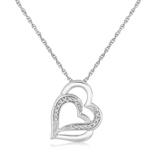 Sterling Silver Dual Heart Motif Pendant with Diamonds (.06 cttw) - The Best Accessory