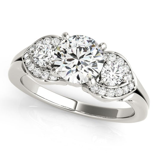 14k White Gold 3 Stone Diamond Engagement Antique Style Ring (1 3/8 cttw) - The Best Accessory