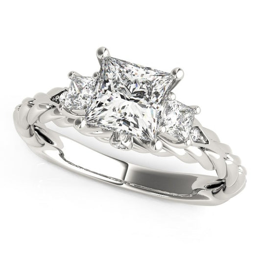 14k White Gold Princess Cut 3 Stone Antique Style Diamond Ring (1 1/8 cttw) - The Best Accessory