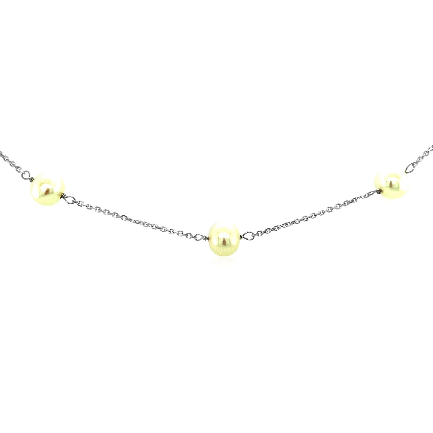 14k White Gold Necklace with White Pearls - The Best Accessory
