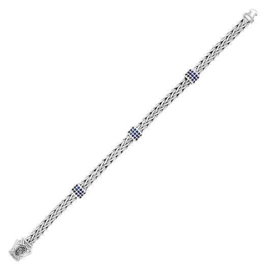 Sterling Silver Woven Bracelet with Blue Sapphire Stations (6.35 mm) - The Best Accessory