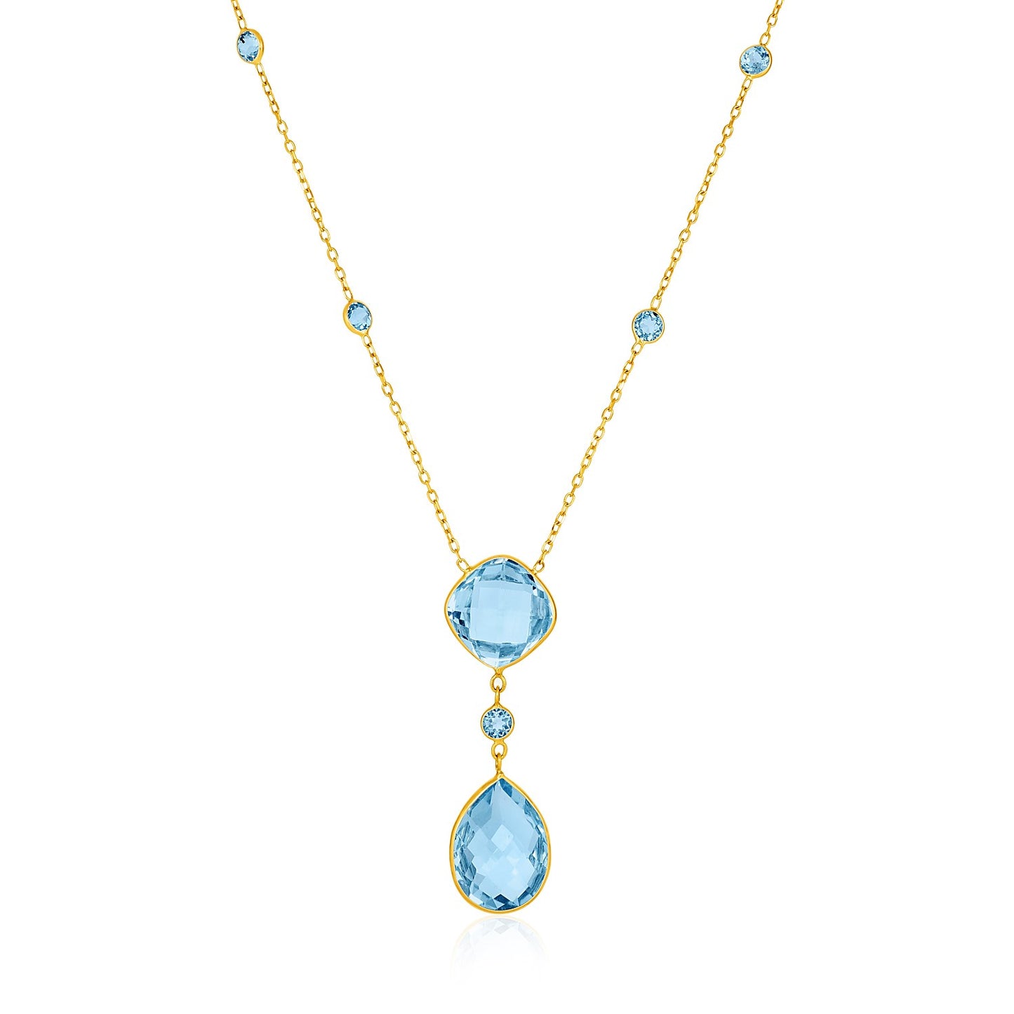 14k Yellow Gold Necklace with Pear-Shaped and Cushion Blue Topaz Briolettes - The Best Accessory