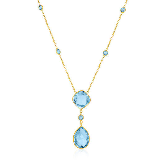 14k Yellow Gold Necklace with Pear-Shaped and Cushion Blue Topaz Briolettes - The Best Accessory
