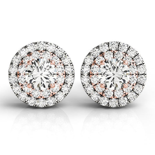 14k White and Rose Gold Round Halo Diamond Earrings (3/4 cttw) - The Best Accessory