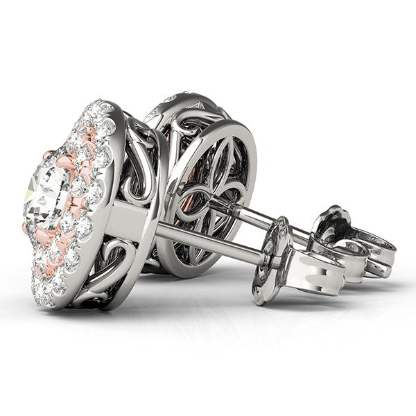 14k White and Rose Gold Round Halo Diamond Earrings (3/4 cttw) - The Best Accessory