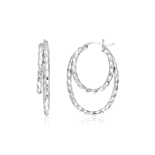 Sterling Silver Double Oval Textured Hoop Earrings - The Best Accessory