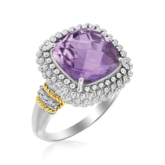 18k Yellow Gold & Sterling Silver Popcorn Ring with Amethyst and Diamond Accents - The Best Accessory