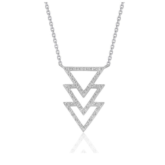 Triple Triangle Pendant with Diamonds in 14k White Gold (1/5 cttw) - The Best Accessory
