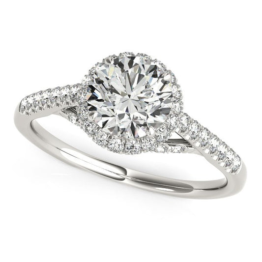 14k White Gold Round Cut Pave Set Shank Diamond Engagement Ring (1 3/8 cttw) - The Best Accessory