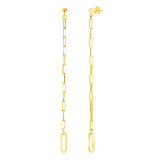 14k Yellow Gold Long Paperclip Chain Dangle Earrings - The Best Accessory