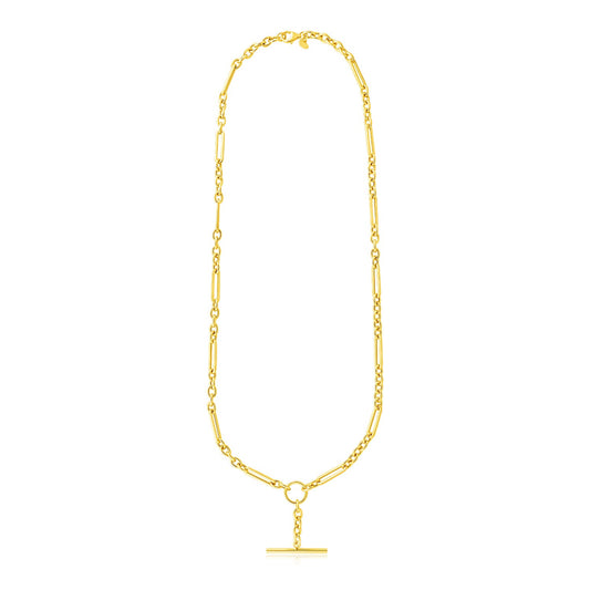 14k Yellow Gold Alternating Oval and Round Chain Necklace with Toggle - The Best Accessory