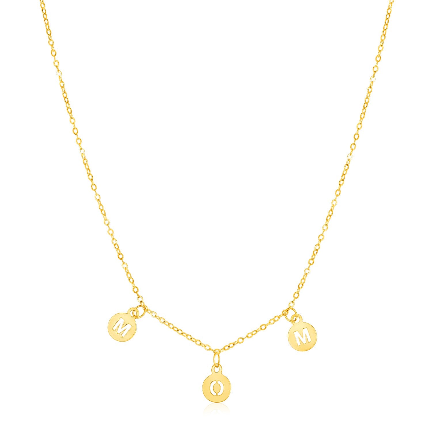 14k Yellow Gold Mom Necklace with Circle Drops - The Best Accessory