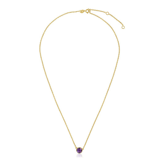 14k Yellow Gold 17 inch Necklace with Round Amethyst - The Best Accessory