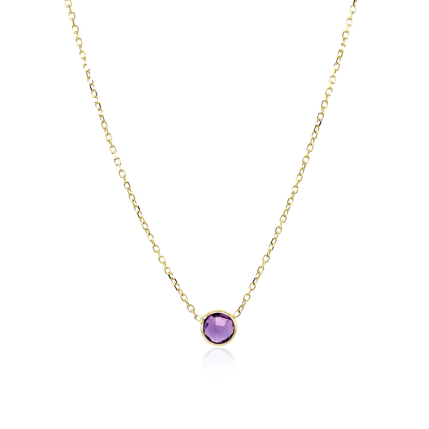 14k Yellow Gold 17 inch Necklace with Round Amethyst - The Best Accessory