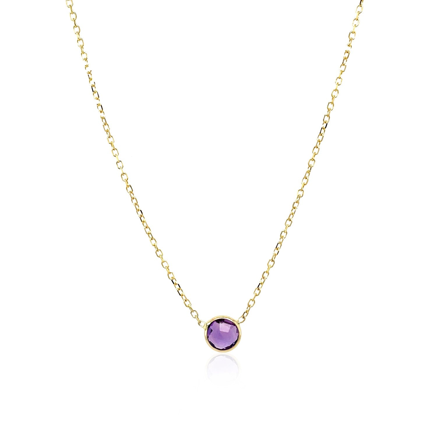 14k Yellow Gold 17 inch Necklace with Round Amethyst - The Best Accessory