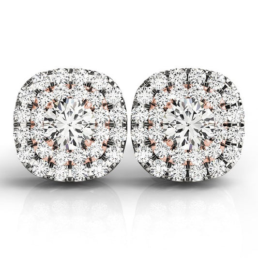 14k White and Rose Gold Cushion Shape Halo Diamond Earrings (3/4 cttw) - The Best Accessory