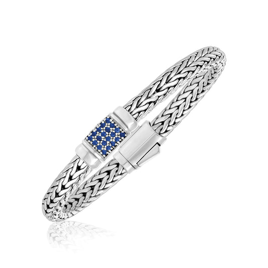 Sterling Silver Weave Motif Bracelet with Blue Sapphire Embellishments (7.00 mm) - The Best Accessory
