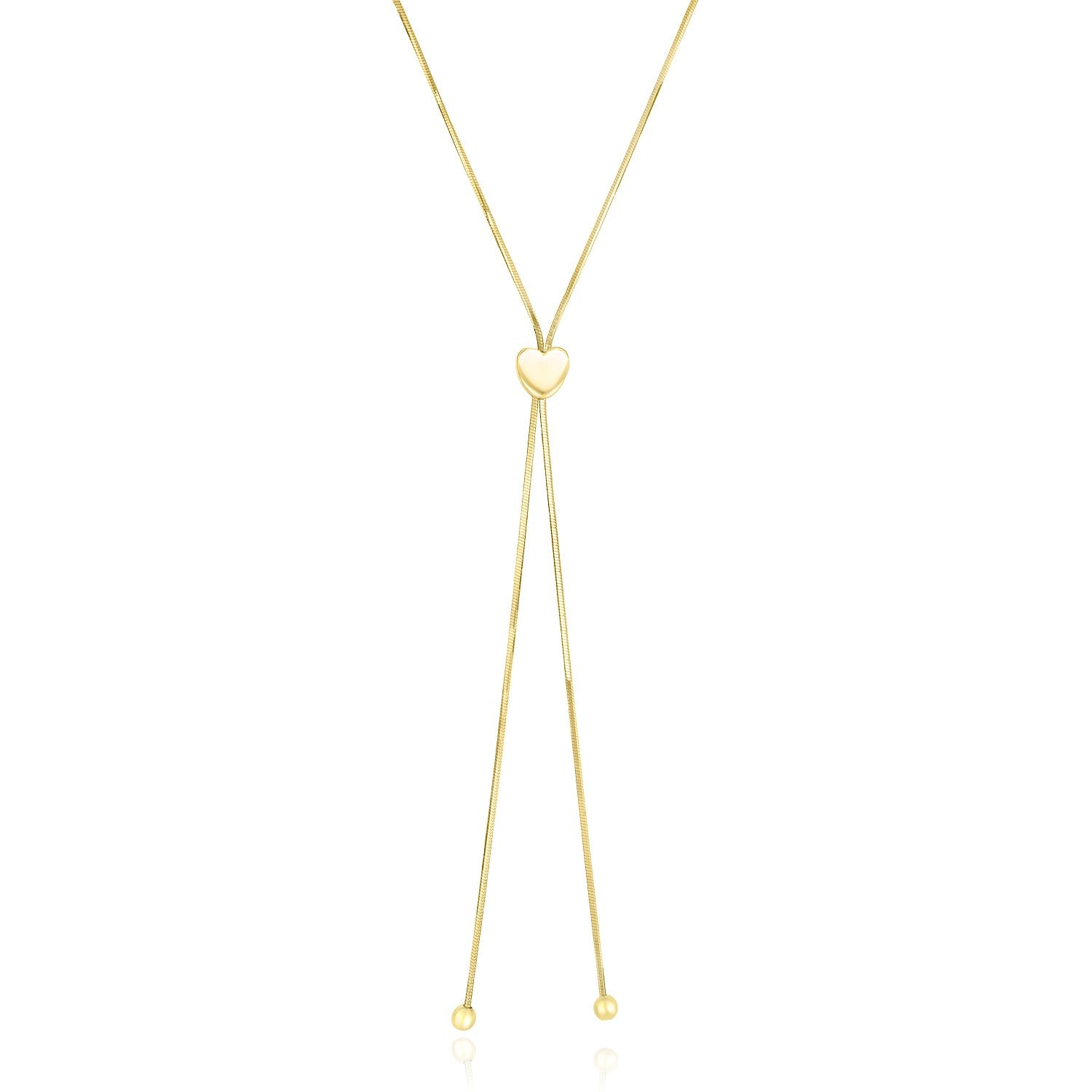 14k Yellow Gold Adjustable Heart Style Lariat Necklace - The Best Accessory