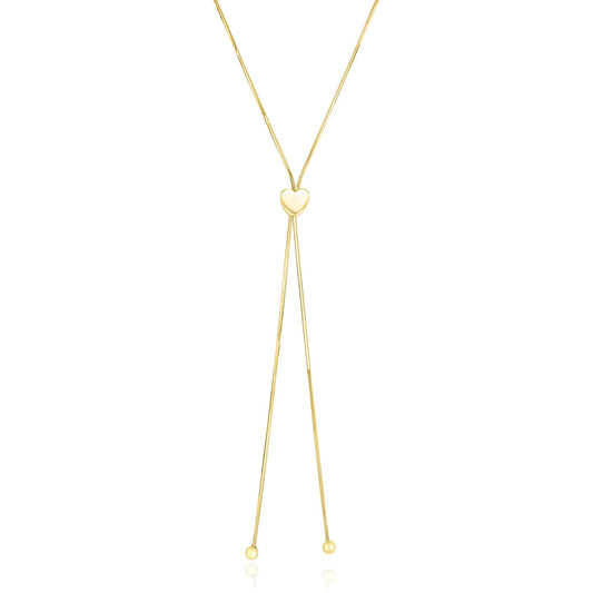 14k Yellow Gold Adjustable Heart Style Lariat Necklace - The Best Accessory