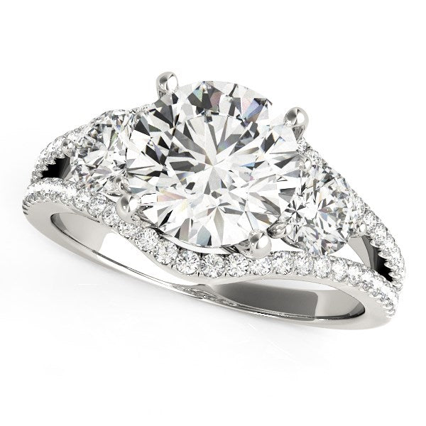 14k White Gold 3 Stone Split Pave Shank Diamond Engagement Ring (2 3/4 cttw) - The Best Accessory