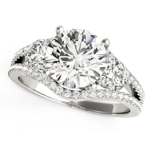 14k White Gold 3 Stone Split Pave Shank Diamond Engagement Ring (2 3/4 cttw) - The Best Accessory