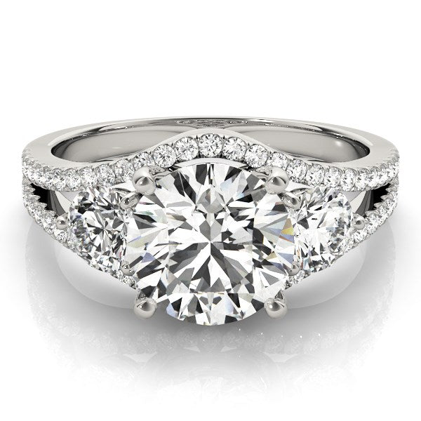 14k White Gold 3 Stone Split Pave Shank Diamond Engagement Ring (2 3/4 cttw) - The Best Accessory
