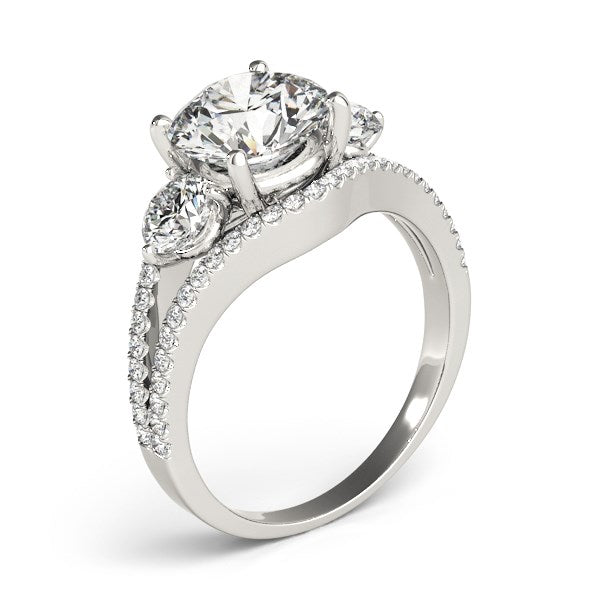 14k White Gold 3 Stone Split Pave Shank Diamond Engagement Ring (2 3/4 cttw) - The Best Accessory