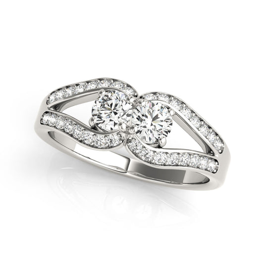Two Stone Split Shank Design Diamond Ring in 14k White Gold (3/4 cttw) - The Best Accessory