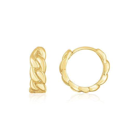 14K Yellow Gold Thick Curb Chain Huggie Hoop Earrings(4.2x12.4mm) - The Best Accessory