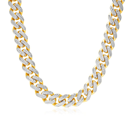 14k Two Tone Gold Miami Cuban Chain Necklace with White Pave - The Best Accessory