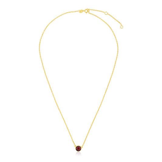 14k Yellow Gold 17 inch Necklace with Round Garnet - The Best Accessory