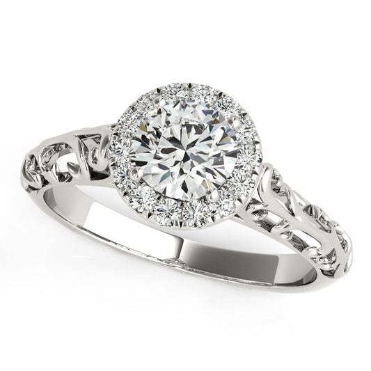 14k White Gold Halo Antique Style Round Diamond Engagement Ring (5/8 cttw) - The Best Accessory