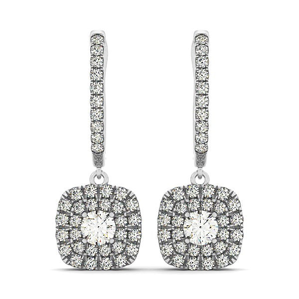 14k White Gold Double Halo Cushion Outer Shaped Diamond  Earrings (3/4 cttw) - The Best Accessory